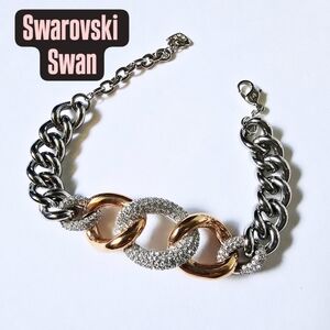Vintage Swarovski Swan Marked Rose Gold Pave Crystal Chain Link Bracelet